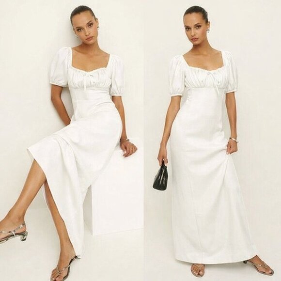 Reformation Cherise Linen Midi Long Dress NWT White Size 6 - Picture 2 of 13